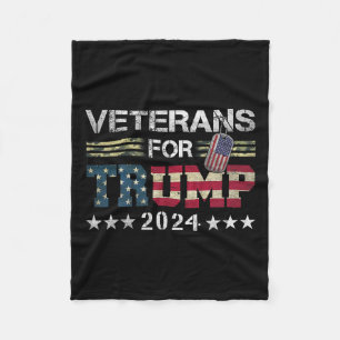 Dad Grandpa Veterans For Trump 2024 American Flag  Fleece Blanket