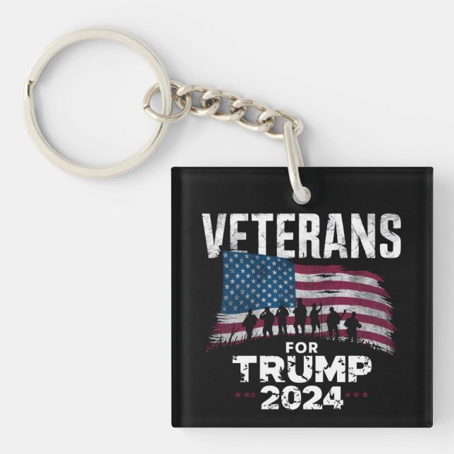 Dad Grandpa Veterans For Trump 2024 American Flag  Key Ring (Front)