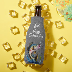 Dad Happy Father's Day Black Big Fish Strike Bottle Cooler