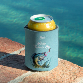 Dad Happy Father's Day Blue Big Fish Strike Can Cooler