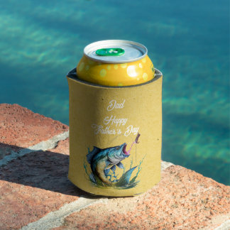 Dad Happy Father's Day Yellow Big Fish Strike Can Cooler