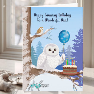 Dad Happy January Birthday Snowy Owl Card