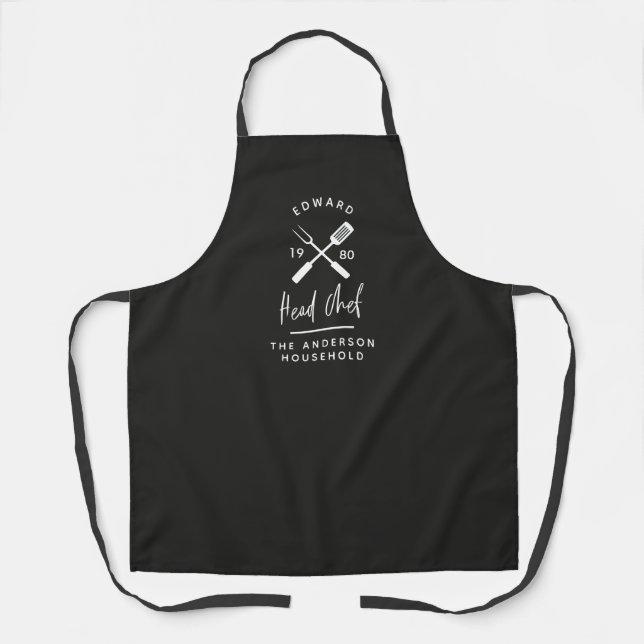 Dad head chef bbq grill Christmas birthday modern  Apron (Front)
