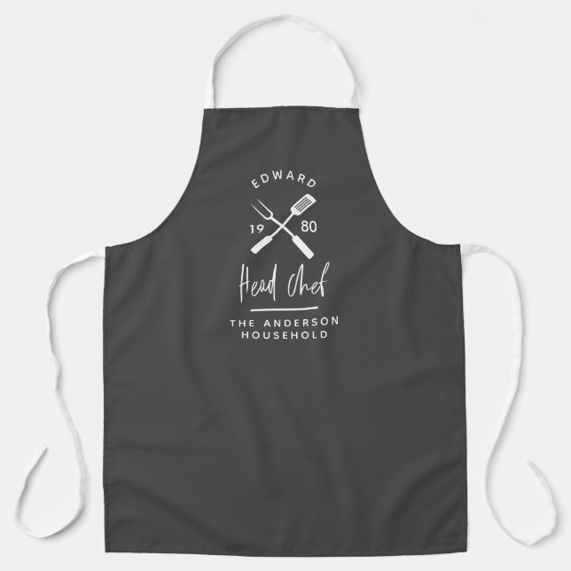 Dad head chef bbq grill Christmas birthday modern  Apron (Front)
