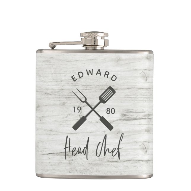 Dad head chef bbq grill Christmas birthday modern  Hip Flask (Front)