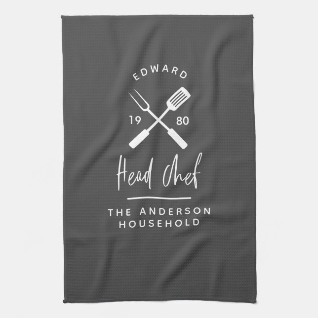 Dad head chef bbq grill Christmas birthday modern  Tea Towel (Vertical)
