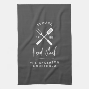 Dad head chef bbq grill Christmas birthday modern  Tea Towel