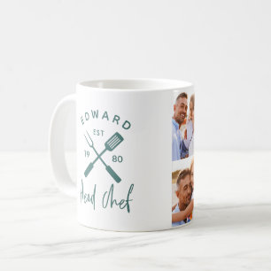Dad head chef bbq grill multi photo green 4 photo coffee mug