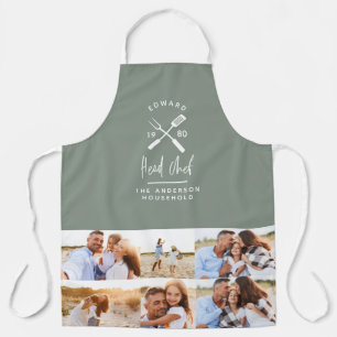 Dad head chef bbq grill multi photo sage green apron