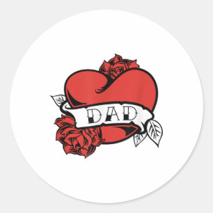 Dad Heart Tattoo Valentines Day Fathers Day Love _ Classic Round Sticker