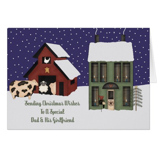 Dad & His Girlfriend Prim Farm Christmas Card