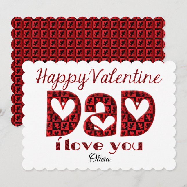 Dad I Love You Cute Cupid Typography Valentine Holiday Card (Front/Back)