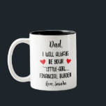 Dad I Will Always Be Your Financial Burden, Funny Two-Tone Coffee Mug<br><div class="desc">This charming Father's Day gift is the perfect way to show your dad how much you care. The Funny Father Mug Gift from Daughter is a delightful combination of humour and sentimentality. The Mug is adorned with a humourous quote, "Dad, I Will Always Be Your Financial Burden". This thoughtful gift...</div>