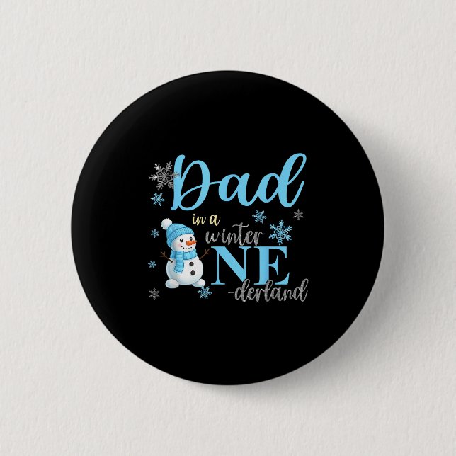 Dad In A Winter Onederland Birthday Boy Girl Cute  6 Cm Round Badge (Front)