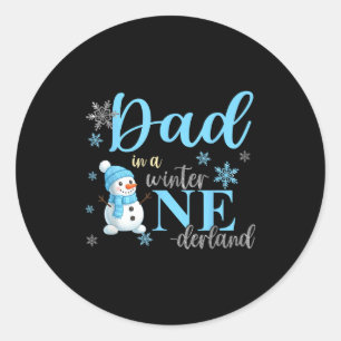 Dad In A Winter Onederland Birthday Boy Girl Cute  Classic Round Sticker