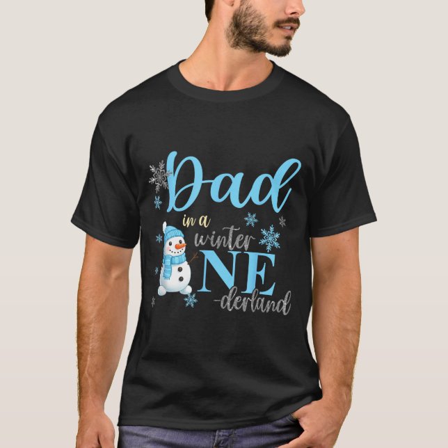 Dad In A Winter Onederland Birthday Boy Girl Cute  T-Shirt (Front)