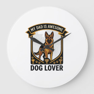 Dad Is Awesome Dog Lover German Shepherd Paws_1 Large Clock