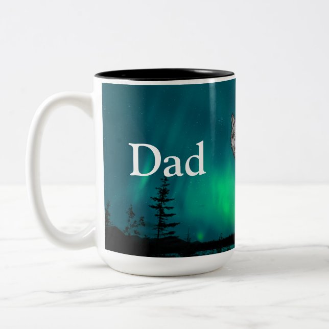Dad Is Mentor, Guide, Strength & Heart Wolf Mug (Left)