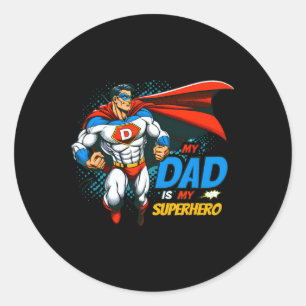 Dad Is My Superhero Kids Cool Father's Day Comic L Classic Round Sticker