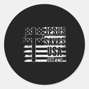 Dad Jesus Saves American Flag Usa Patriotic Boys C Classic Round Sticker