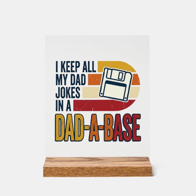 Dad Joke Dad-A-Base Retro Funny Father Vector Desi Acrylic Sign (Front)