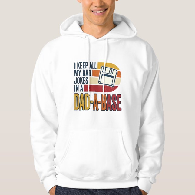 Dad Joke Dad-A-Base Retro Funny Father Vector Desi Hoodie (Front)