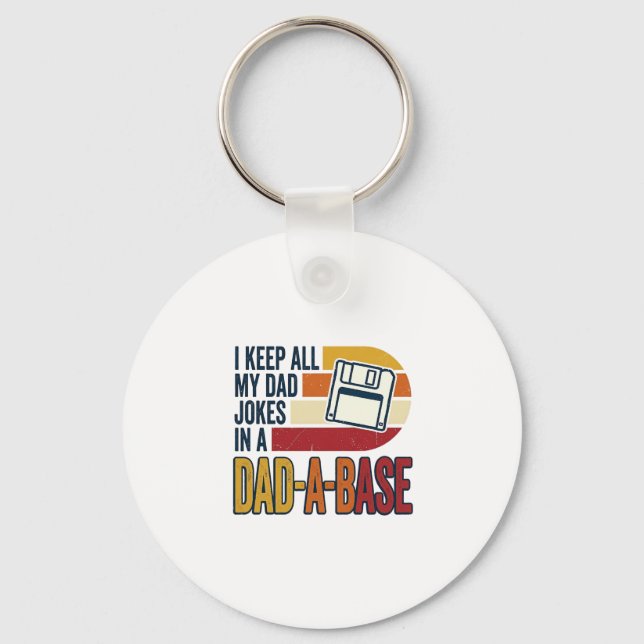 Dad Joke Dad-A-Base Retro Funny Father Vector Desi Key Ring (Front)