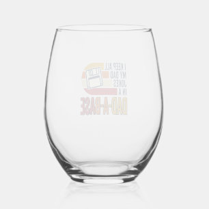 Dad Joke Dad-A-Base Retro Funny Father Vector Desi Stemless Wine Glass