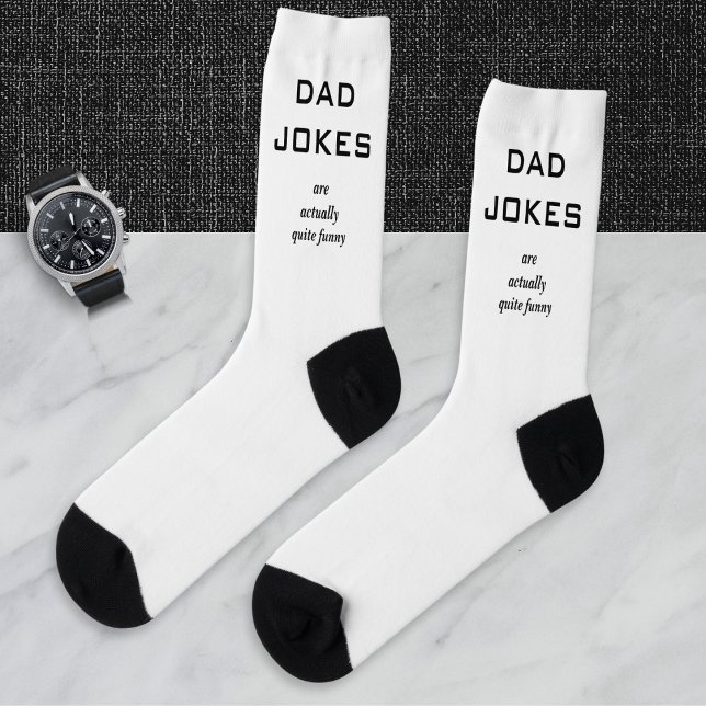 Dad Jokes Funny Novelty Humour Caption Amusing Socks (A funny pair of socks with 'Dad Jokes' caption, in black and white)