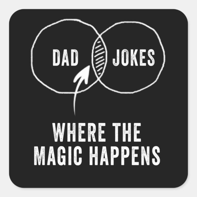 Dad jokes where the magic happens square sticker (Front)