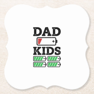 Dad Kids Battery Funny Vintage Vector Shirt Design Paper Coaster