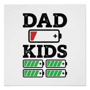 Dad Kids Battery Funny Vintage Vector Shirt Design Poster