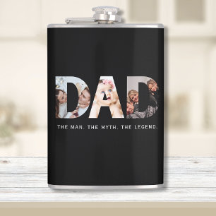 Dad legend gift with 3 photo collage hip flask