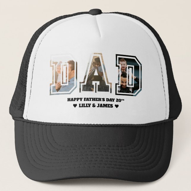 DAD Letter Cutout Photo Collage Father's Day Trucker Hat (Front)