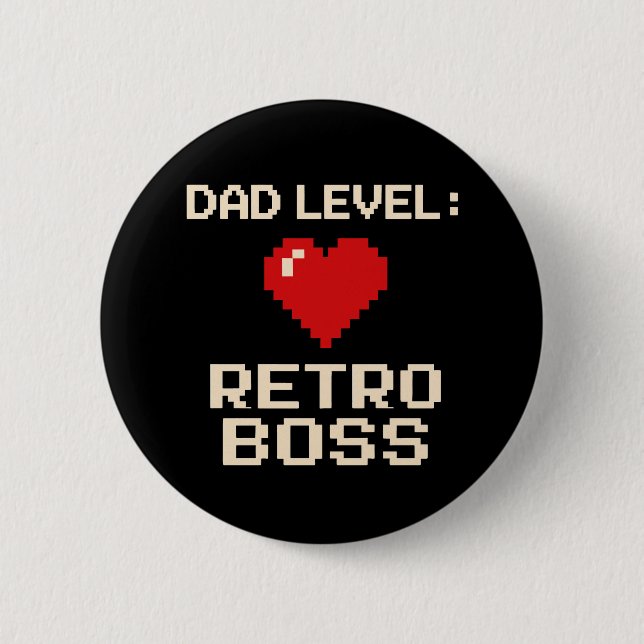 Dad Level: Retro Gaming Boss Design 6 Cm Round Badge (Front)