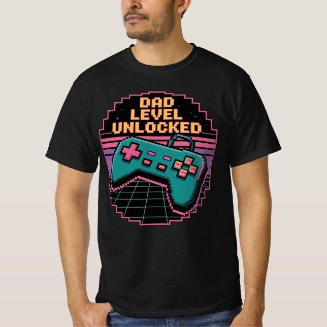 DAD LEVEL UNLOCKED – Achievement Trophy Pixel Desi T-Shirt (Front)