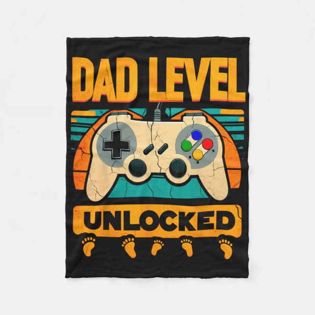 Dad Level Unlocked Father&# s Day New Dad  Fleece Blanket (Front)
