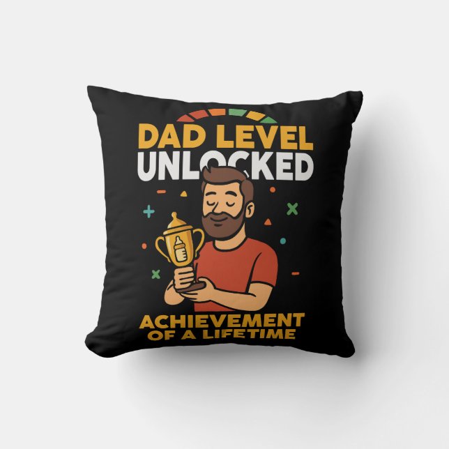 Dad Level Unlocked – Funny Father’s Day Gift Cushion (Front)