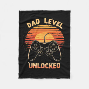 Dad Level Unlocked Funny Retro New Dad Gamer  Fleece Blanket