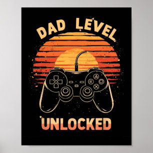 Dad Level Unlocked Funny Retro New Dad Gamer Poster