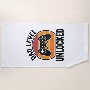Dad Level Unlocked Vintage Gamer Shirt Design_1 Beach Towel