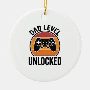Dad Level Unlocked Vintage Gamer Shirt Design_1 Ceramic Ornament