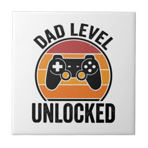 Dad Level Unlocked Vintage Gamer Shirt Design_1 Ceramic Tile