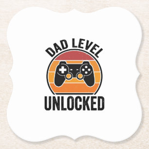 Dad Level Unlocked Vintage Gamer Shirt Design_1 Paper Coaster