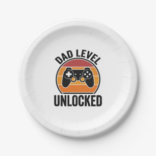 Dad Level Unlocked Vintage Gamer Shirt Design_1 Paper Plate
