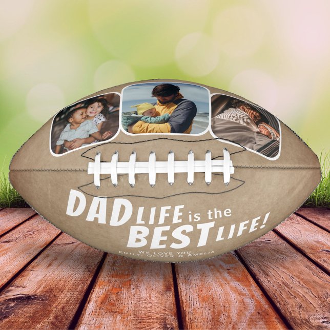 Dad Life is the Best Life Rustic Family 3 Photos Football (Creator Uploaded)