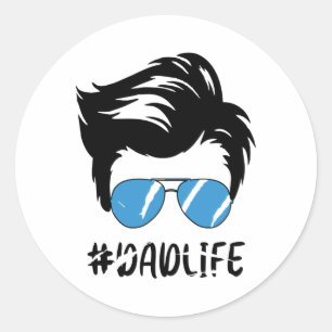 Dad Life with Cute Blue Sunglasses Fathers Day Classic Round Sticker