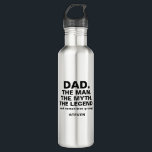 Dad Man Myth Legend Funny Quote Personalised 710 Ml Water Bottle<br><div class="desc">Add some humour to your dad's day and help keep him hydrated with this Dad Man Myth Legend Funny Quote Personalised stainless steel water bottle. It is designed with the phrase "dad the man the myth the legend" followed by "and sometimes grumpy" in bold black typography. Dad's name is below...</div>