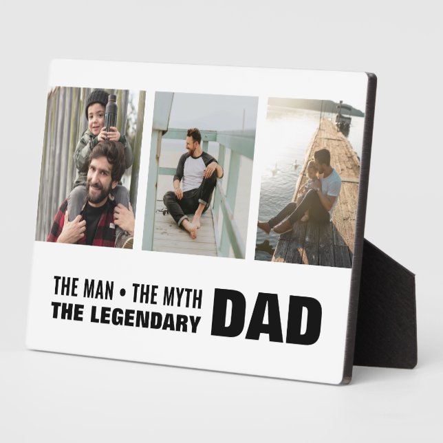 DAD Man Myth Legend Minimal Simple 3 Photo Collage Plaque (Side)