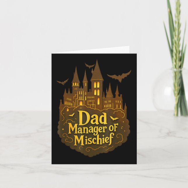 Dad Manager Of Mischief Funny Halloween Dad Wizard Card (Front)